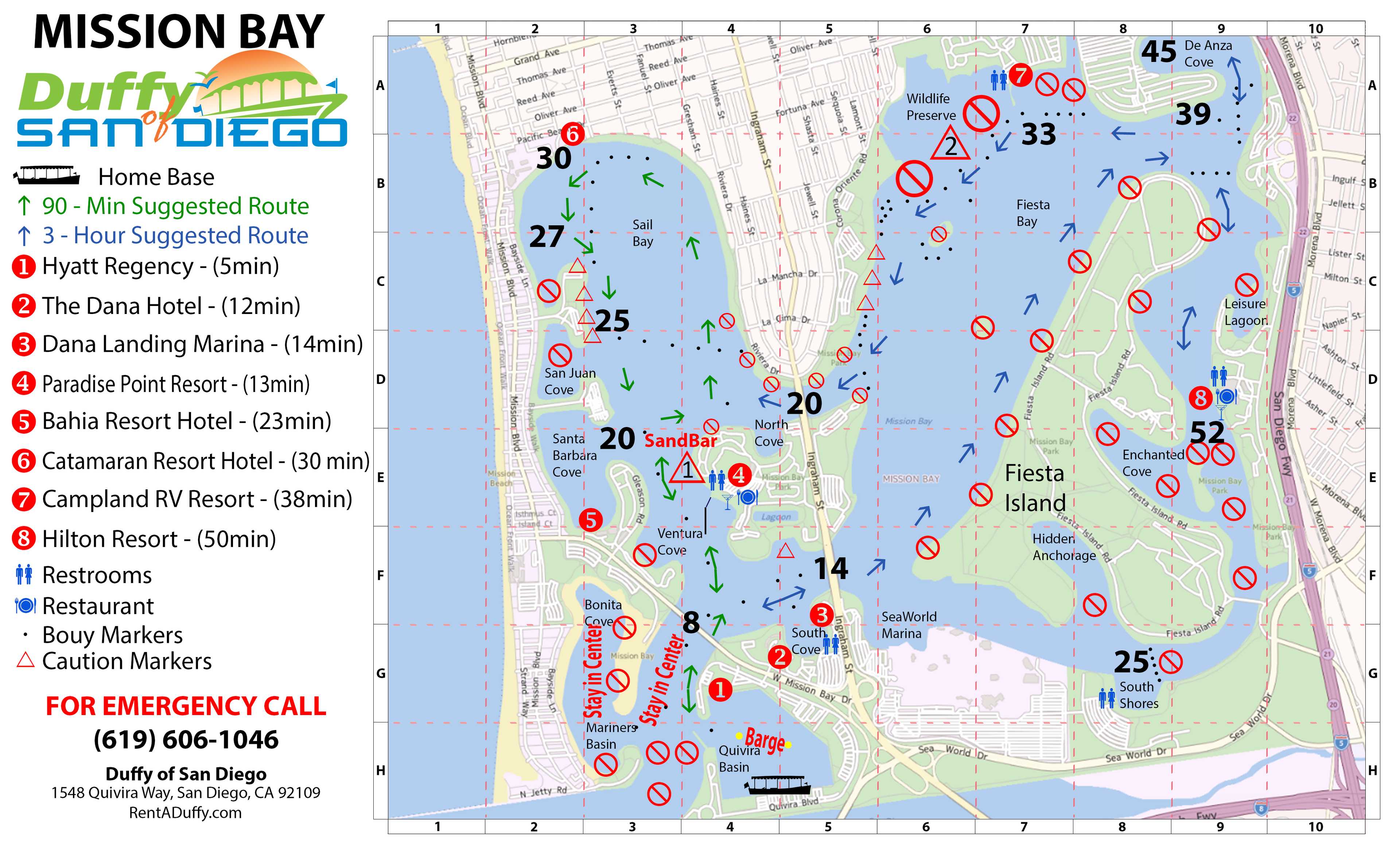 Mission Bay Park navigation map for electric boat rentals